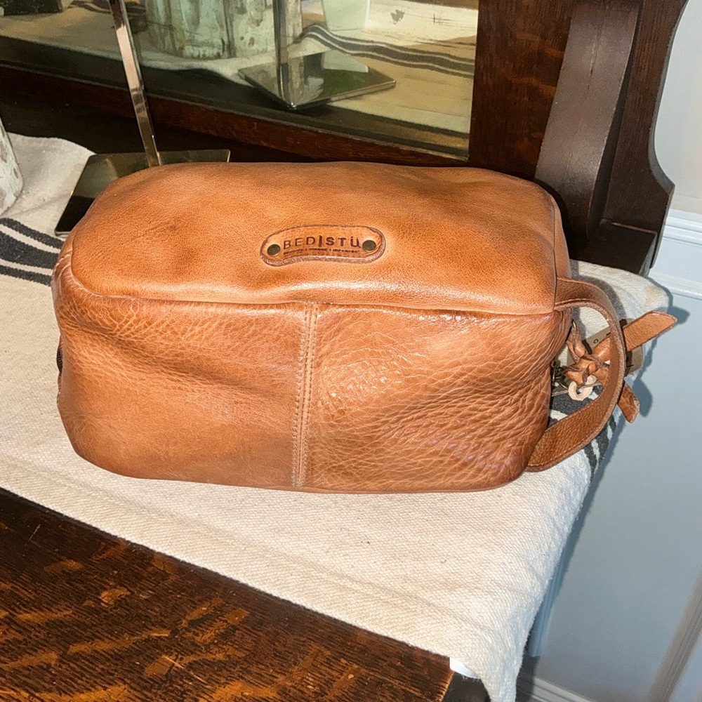 NWT Bed Stu Leather Kip Cosmetic Bag Dopp Kit Carryall Tan DD MSRP $345 - Picture 8 of 15